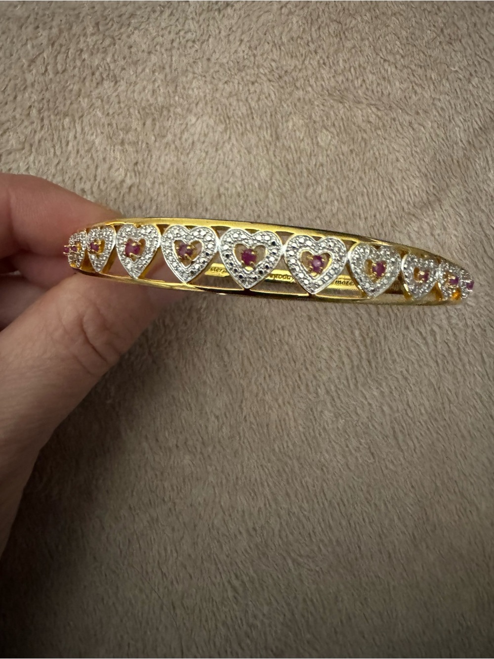 Fashion Jewelry Gold-Tone Heart Bangle with brown toned Stones